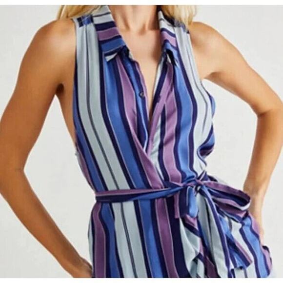 Free People Tops Womens XS Striped Mackenzie Wrap Purple Combo Sleeveless - Picture 2 of 9
